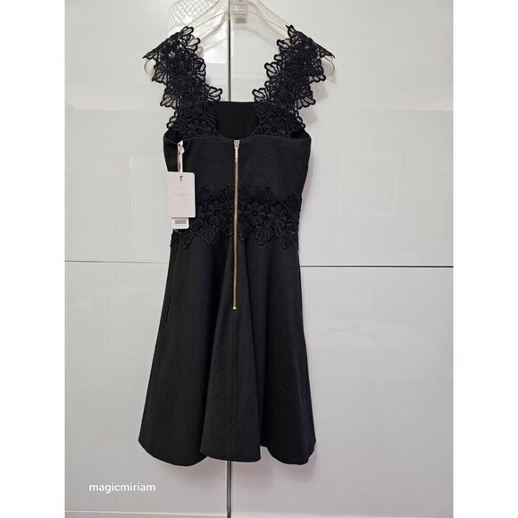 BNWT Ted Baker London Monaa Lace Trim A-Line Dress Black - Picture 6 of 14